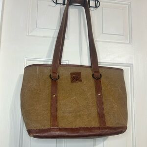 Brown Canvas Tote Bag with Leather Straps